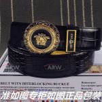 AAA Versace Medusa Head Black Leather Belt - Yellow Gold Buckle